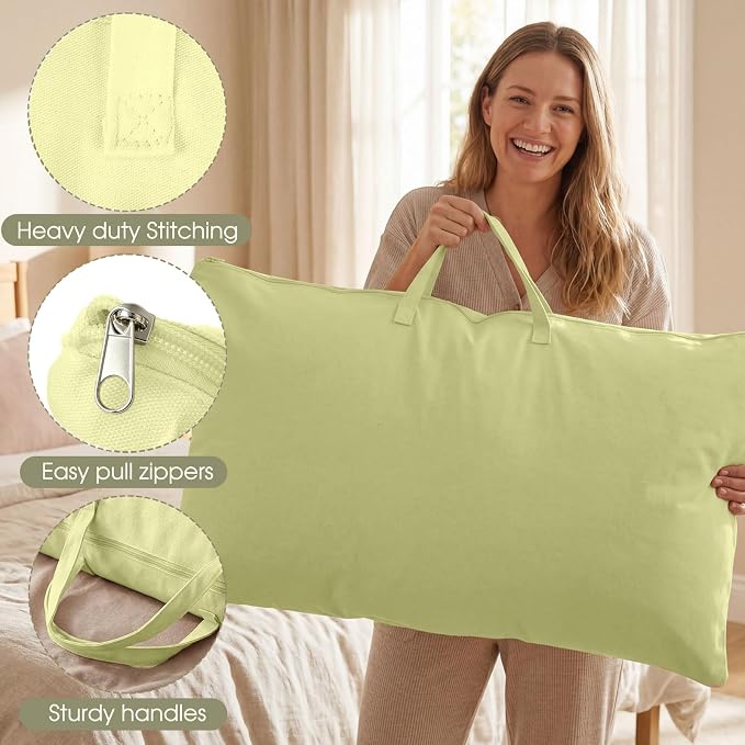 2 Pack Travel Pillow and Blanket Bags, 100% Cotton Canvas Pillow Storage Bag with Handles, Heavy Duty Breathable Organizer for Bedding Linens, Pillow Bag for Traveling(2,Olive Green,20"x26") - Image 7