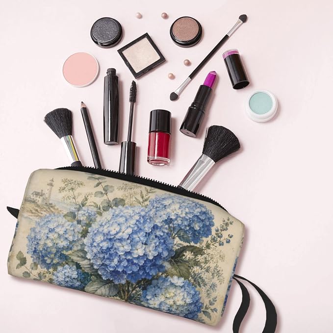 Blue Hydrangea Bloom Makeup Bag for Women | Small Travel Cosmetic Pouch with Zipper, Compact Makeup Organizer Bag for Purse, Toiletries, Skincare & Daily Essentials - Image 6