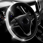 New Diamond Leather Steering Wheel Cover with Bling Crystal Rhinestones | Universal Fit 15 Inch Car Wheel Protector for Women Girls Black by ChuLian