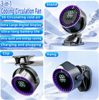 2026 Upgrade Portable Car Fan,Clip‑on/Hang/Stand 3D Circulating Air Car Cooler with LED Display,USB Rechargeable Quiet Vehicle Fan for SUV Truck RV,Ideal Summer Gift for Drivers - Image 5