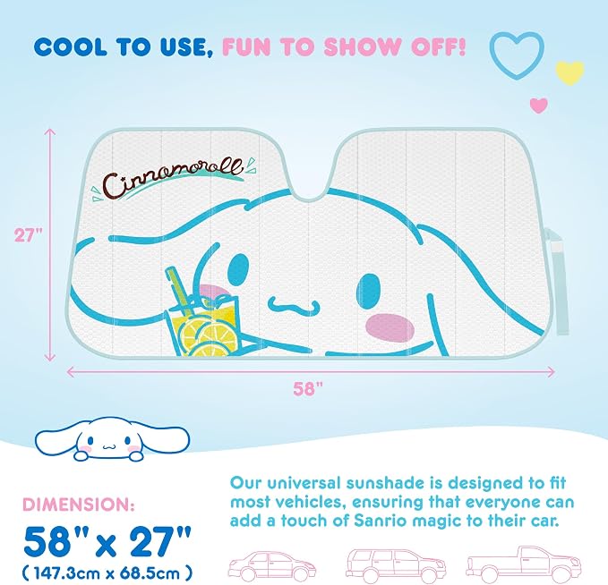 Carbella Cinnamoroll Car Windshield Sun Shade, Official Sanrio Accordion Style Sunshade for Car Window, Cute Kawaii Car Sun Shade Windshield, Cinnamoroll Car Accessories for Women (Lemon Chill) - Image 6