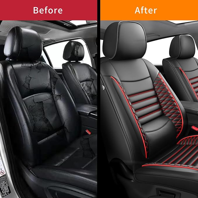 Fit Altima Car Seat Covers for Nissan Altima 2010-2024 2025 2026 - Upgraded Premium Waterproof & Breathable Leather, Airbag Compatible,All-Weather Seat Cushion Protector (2 Front/Black+Red) - Image 3