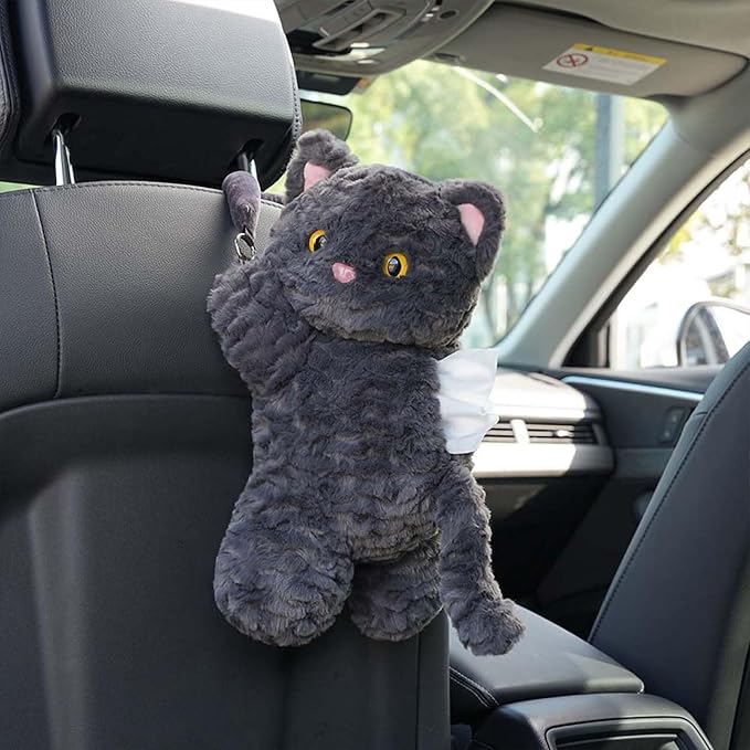 Tissue Box Cover Plush Tissue Box Holder for Car, Home, Decorative Holder/Organizer for Bathroom Vanity Countertop, Nightstands, Office Desk-Cat - Image 5