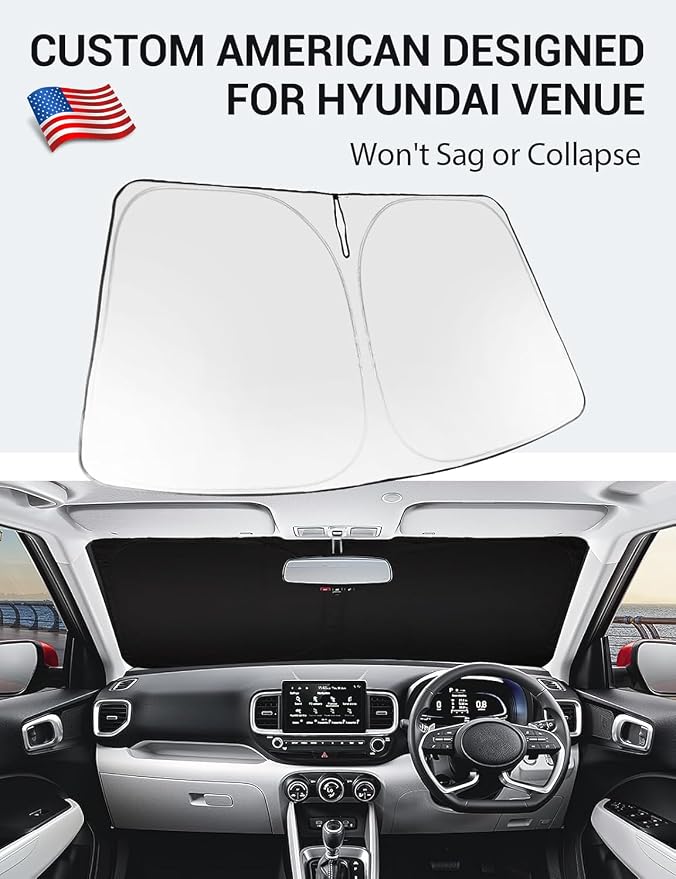 Proadsy Custom Fit Car Windshield Sun Shade for 2020-2026 Hyundai Venue | 240T Heat Shield, Drops Temp 54°F, Blocks 99% UV, Prevents Dashboard Cracking, Summer Parking & Beach Trips, Easy Twist-Fold - Image 2