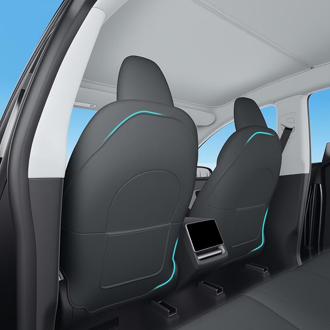 TOPABYTE Seat Back Kick Protector for Tesla Model Y Model 3 Model S Model X | Scratchproof Leather Backseat Mats for Kids & Pets Wear-Resistant Back Seat Cover with Extra Organizer Pocket 2 PCS - Black - Image 6