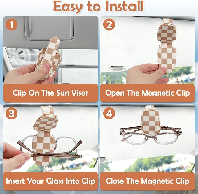 Sunglasses Holder for Car Visor - 2 Packs Purple Magnetic Leather Sunglasses Clip for Car Visor Sunglass Holder Ticket Card Hanger Clips Auto Interior Accessories for Women Men SUV Truck - Image 6