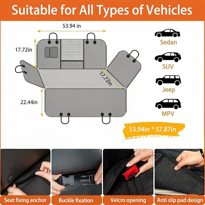 Dog Car Seat Cover,100% Waterproof Pet Backseat Cover,Car Seat Cover for Dogs,Duty Scratch Proof Nonslip Backseat Dog Cover for Car/SUV/Truck - Image 2