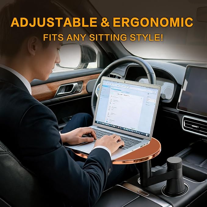 Car Tray Table & Car Desk for Laptop, Dual 360° Rotating Cup Holder Tray, Anti-Slip Leather-Textured Car Food Tray for Eating, Working & Makeup, Compatible with Tesla Model Y/3/S & Most Vehicles - Image 6