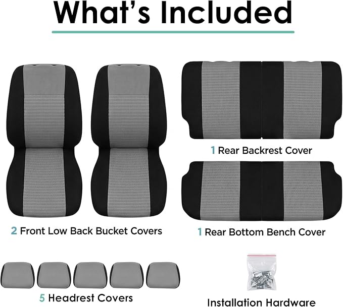 FH Group Universal Car Seat Covers Full Set for SUV Truck Sedan Vans | 3D Textured Breathable Fabric Seat Cover Set with Airbag Compatible Split Bench Protector Interior Upgrade - Gray/Black - Image 7