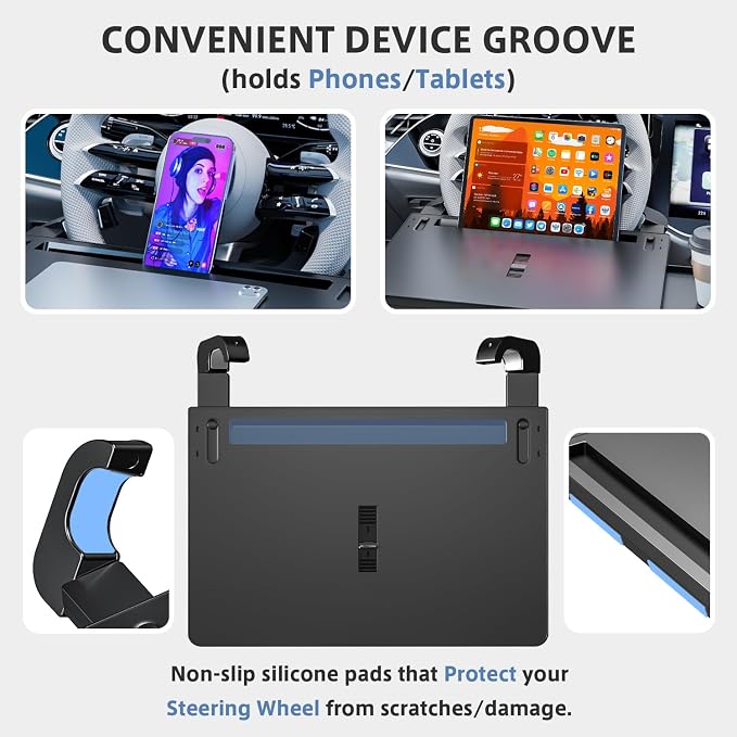 Steering Wheel Tray, Car Food Tray, Car Desk for Laptop, Multipurpose Car Table for Eating & Work, Adjustable Car Tray with Drawer and Anti-Slip Protective Adhesive - Image 5