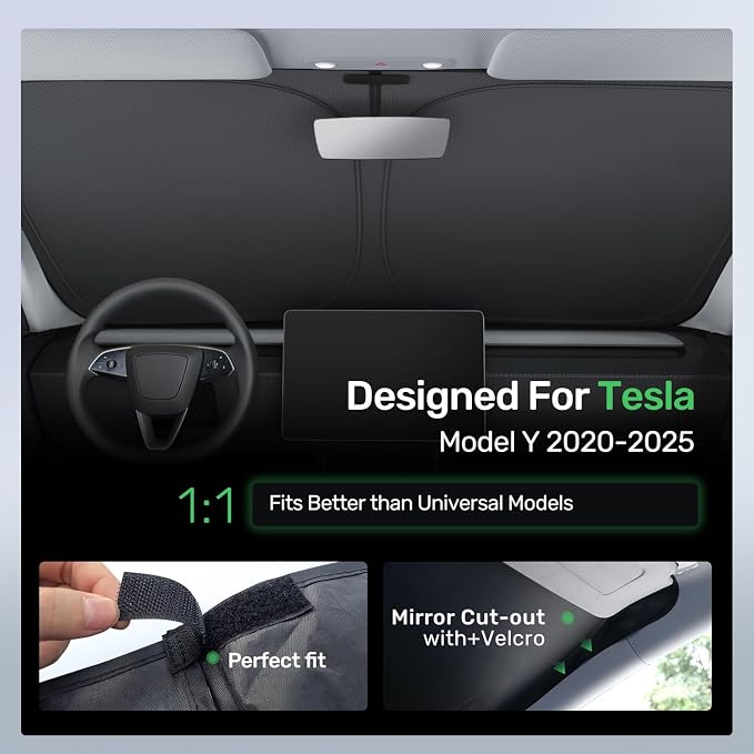 2026 Upgraded Zanch Windshield Sun Shade for Tesla Model Y Juniper | UV Protection & Heat Reduction, Light-Blocking, Heavy-Duty, Easy to Store&Setup, Keep Interiors Cool, Sun Shield for Parking - Image 5