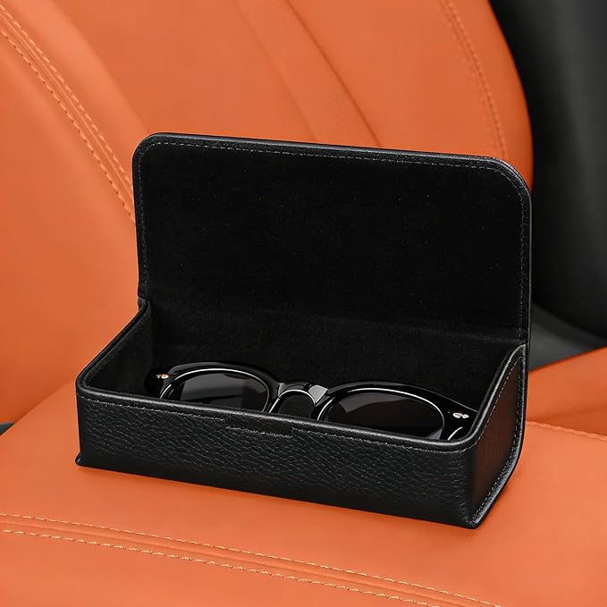 Car Sunglasses Holder, Large Capacity Universal Fit Adhesive Mount Eyewear Case with Magnetic Closure Glasses Protective Storage Box for Man Women Black - Image 6