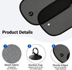 2 Pack Car Sun Shade, Universal UV Protection Sunshade for Side Windows for Side Window Sun Glare and UV Protection for Kids/Adults/Pets, Cars Suction Cup Sunshade, 20''x12'' Fits 98% Cars - Image 4
