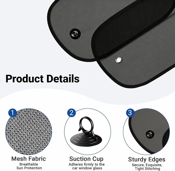 2 Pack Car Sun Shade, Universal UV Protection Sunshade for Side Windows for Side Window Sun Glare and UV Protection for Kids/Adults/Pets, Cars Suction Cup Sunshade, 20''x12'' Fits 98% Cars - Image 4
