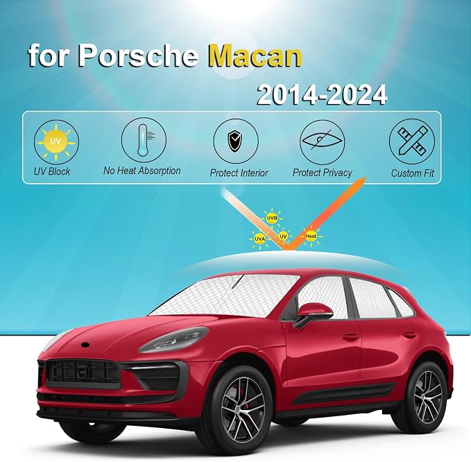 KMF 8pcs Sun Shades for Porsche Macan 2014-2024 Accessories, Thicken Full Window Windshield Sunshade Car Window Covers for Side Rear, UV Block and Blackout Privacy for Car Camping Outdoor - Image 2