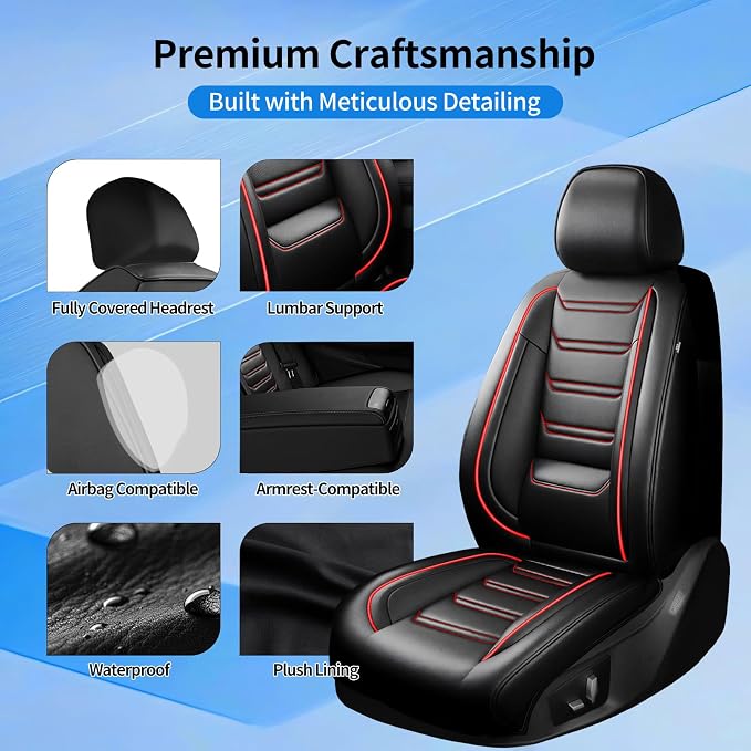 Fit CX-9 Seat Covers Custom Fit for Mazda CX-9 2007-2024, 5 Seats | Premium Leather Full Coverage Protectors, Waterproof, Breathable, Scratch Resistant, Easy Wipe, Airbag Compatible, RedTrim - Image 7