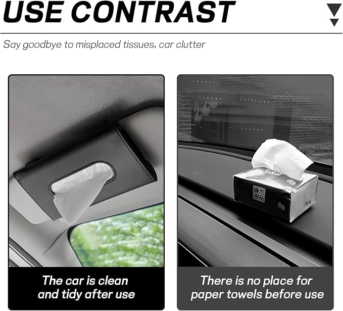 Car Tissue Holder, PU Leather Sun Visor Tissue Box (Black) | Wear-Resistant & Waterproof, Napkin & Mask Dispenser, Metal Memory Clips, Easy Refill, Fits Most Vehicles - Image 3