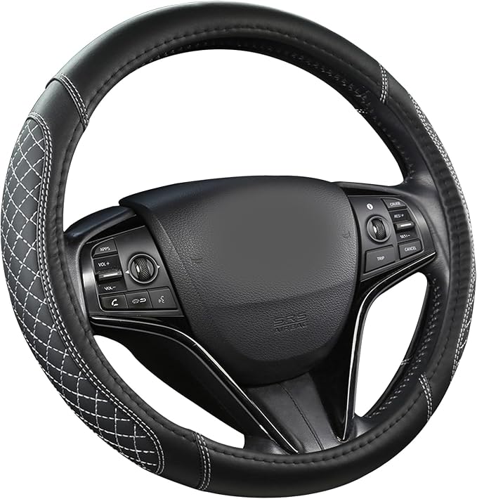 West Llama Customized Auto Car Steering Wheel Cover for Toyota Tacoma,4Runner,Tundra,Sequoia,15.5-16 inch(Diamond Quilted-Black+Gray-Large Size) by WESTLLAMA
