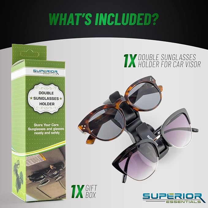SUPERIOR ESSENTIALS Sunglass Holder for Car Visor Clip - Sun-Glasses Holder and Ticket Card Clips - Car Visor Accessories - Luxury Eyeglass Car Mount (Pack 2) - Image 4