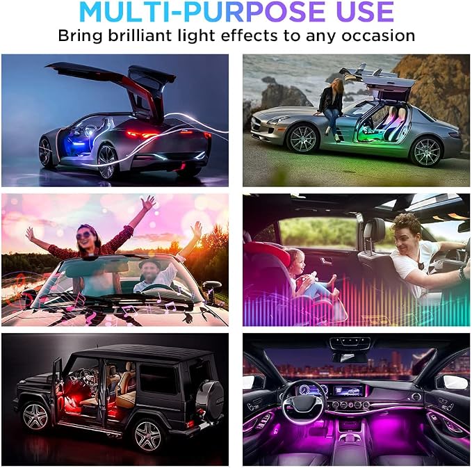 Xprite Dreamcolor LED Neon Car Interior Bluetooth Lights Strip with Remote & APP Control, Footwell Under Dash RGB Chasing Inside Light Kits, Cigarette Adapter for Vehicle Internal Trucks SUV UTV ATV - Image 7