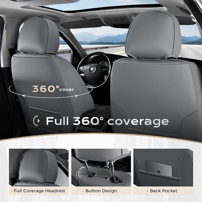 Coverado Car Seat Covers, Seat Covers for Cars, Waterproof Leather Auto Seat Protectors, Leather Car Seat Cushion, Car Interiors Accessories Universal Fit for Most Cars - Image 3