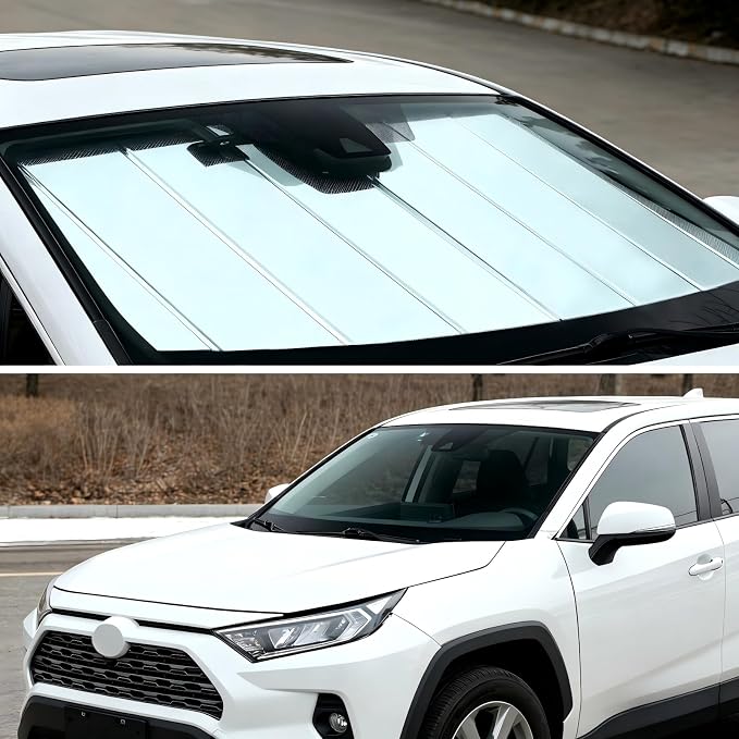 Custom Fit Windshield Sun Shade for Ford F250/F350/F450/F550/F600 2023-2026, Foldable 3-Layer High Reflective Silver Sunshade, Blocks UV Rays & Reduces Cabin Heat - Image 7