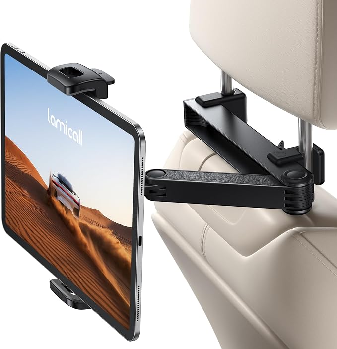 Lamicall Car Headrest Tablet Holder, Lockable Car Backseat Mount | 3 in 1 Extension Arm, Gifts Road Trip Essentials for Kids, for iPad Pro Air Mini, Fire HD, 4.7-13" Tablets by Lamicall