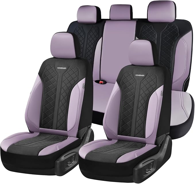 Coverado Seat Covers for Car Fullset, Leather Car Seat Covers 5 Seats, Breathable Purple Driver Seat Protectors, Luxury Automotive Covers, Universal Fit for SUV, Truck, Sedan by COVERADOAUTO