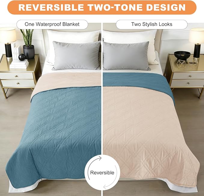 100% Waterproof Washable Dog Blanket，Gray Blue+Apricot 52"x82" | ,7-Layer Reversible Couch Covers for Dogs Met for Sofa Furniture Car Camping - Image 3