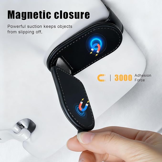 Sunglass Holder for Car Visor, Magnetic Leather Eyeglass Holder, Universal Car Sunglass Organizer Visor Accessories for SUV Truck Pickup, 2 Pack (Black) - Image 5