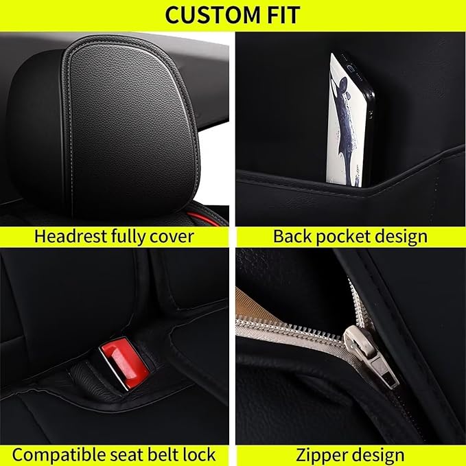 IKABEVEM Car Seat Covers Full Set Fit for Infiniti QX30 2017-2019: 5 Seats Auto Interior Accessories, Faux Leather Waterproof Seat Cushions Vehical Cover (Black&Redline) - Image 6
