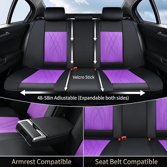 FLORICH Seat Covers Full Set Leather Automotive Seat Cover Full Coverage Vehicle Car Seat Covers Waterproof Purple Seat Cover Protector Universal Fit for Most Car Truck SUV, Black&Purple - Image 4