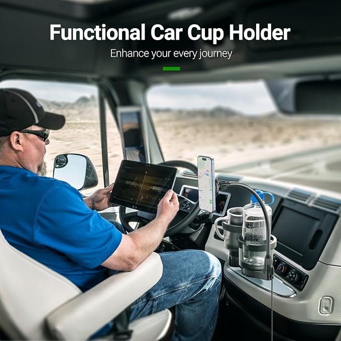 2-in-1 Car Cup Holder Expander for Phone MagSafe, Upgraded Cup Holder Phone Mount for Car with Adjustable Base, Compatible with Yeti 20/26/30 oz, Hydroflask 32/40 oz (Transparent Black) - Image 7