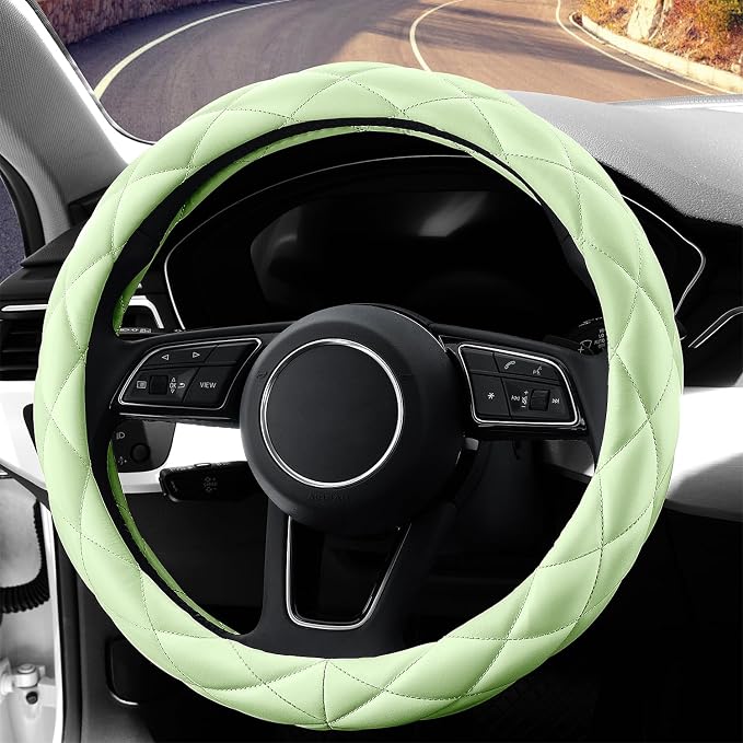 YHONGJT Cute Soft Microfiber Leather Anti-Slip Steering Wheel Cover, Universal 15 Inch for Women Girls, Fit Vehicles, Sedans, SUVs, Vans, Trucks - Neon Green - Image 3