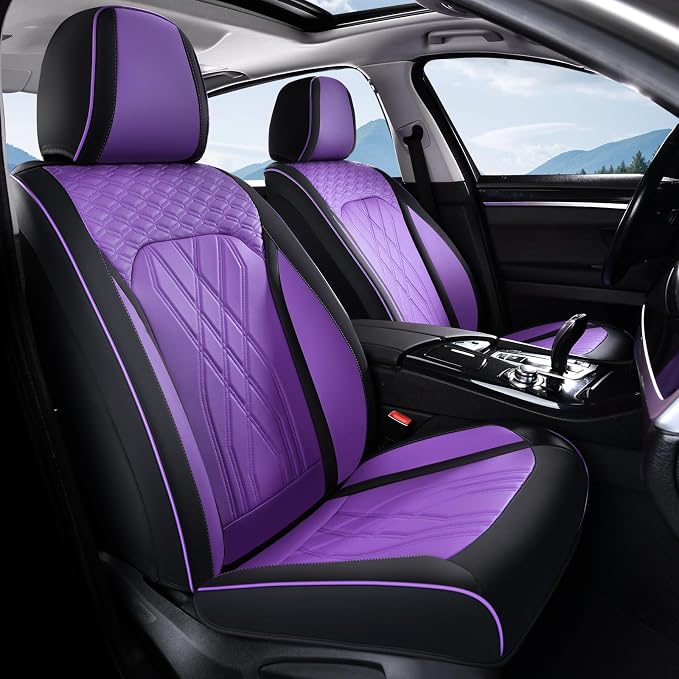 FLORICH Seat Covers Full Set Leather Automotive Seat Cover Full Coverage Vehicle Car Seat Covers Waterproof Purple Seat Cover Protector Universal Fit for Most Car Truck SUV, Black&Purple - Image 2