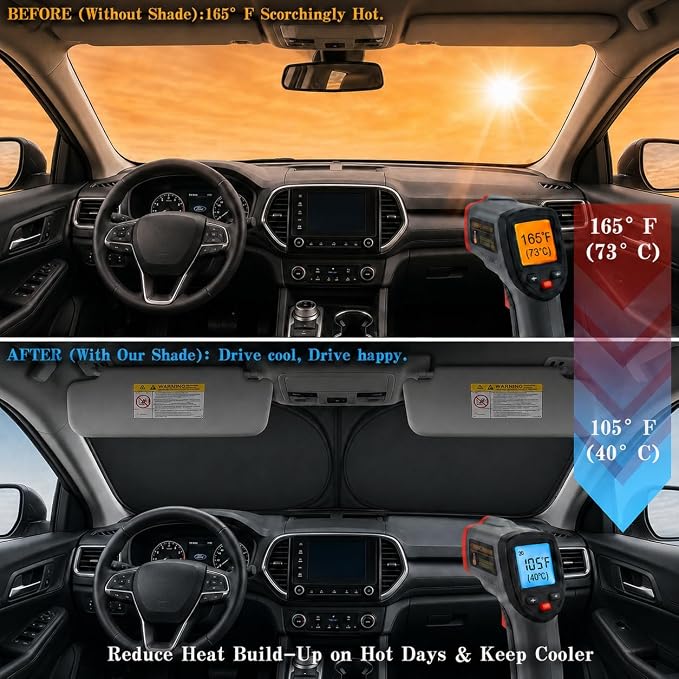 Car Windshield Sun Shade, Universal Fit Full-Size SUV Pickup MPV, Angry Red | 63 x 33.86" Large Windshield Cover, Foldable Front Window Sunshade, UV Heat Protection, Cute Eyes Series - Image 2