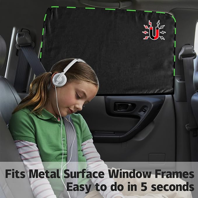 ZATOOTO Car Window Curtains - 2 Pcs Black Silk Side Rear Protection Covers | Magnetic Privacy Sun Shade Keeps Cooler for Baby Kids Sleeping - Image 7