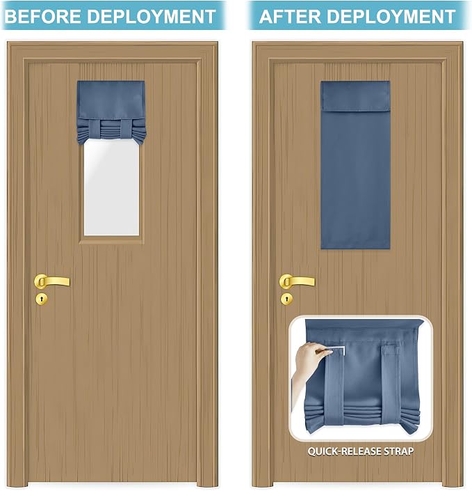 RYB HOME Front Door Window Covering Tie Up Small Sidelight Curtain Blackout | No Drill, Privacy Office Classroom Door Window Shade, Adhesive Rv Travel Curtains Portable,W12 x L40, Stone Blue, 1 Panel - Image 5