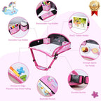 Toddler Car Seat Travel Tray FOR Road Trip Activities, Pink Unicorn | Kids Carseat Tray With 16.7" x 13.4" Smooth Dry Erase Board, Cup holders, Ddjustable Strap & Shoulder Carry Strap - Image 5