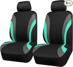 CAR PASS Line Rider Sporty Front Seat Covers,Mint Car Seat Covers Two Front Seats Only for Cute Women Girl, Airbag Compatible,Universal Fit Sedans,Cars,Vans,SUV,Truck(Black and Mint) by CARPASS