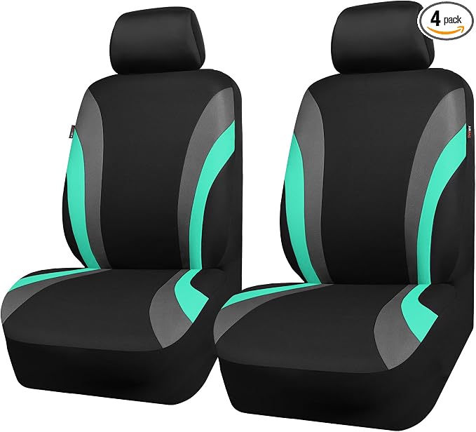 CAR PASS Line Rider Sporty Front Seat Covers,Mint Car Seat Covers Two Front Seats Only for Cute Women Girl, Airbag Compatible,Universal Fit Sedans,Cars,Vans,SUV,Truck(Black and Mint) by CARPASS
