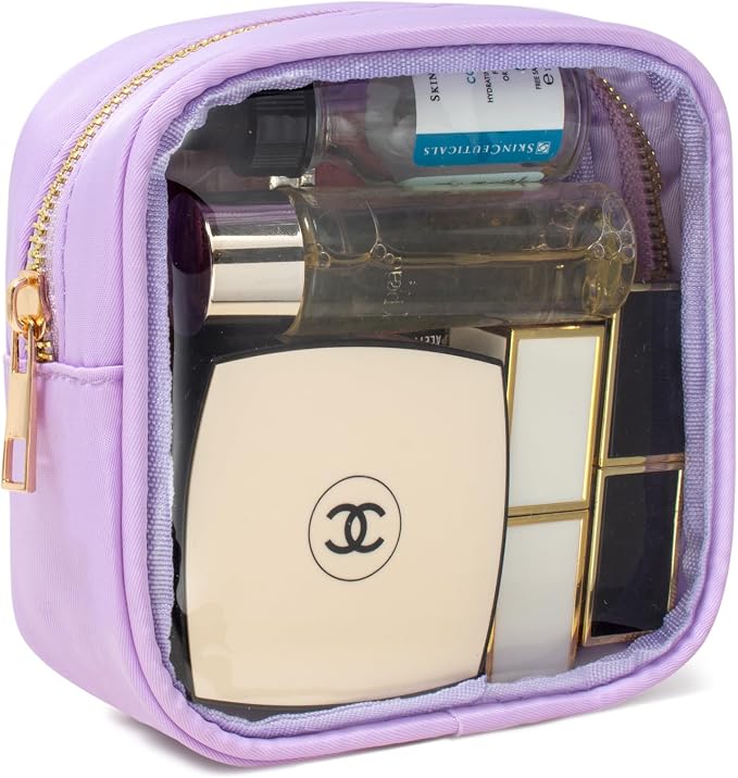 Clear Makeup Bag for Purse - Small Cosmetic Bag, Toiletry Bags, Cute Travel Makeup Bag, Coin Purse, Car Accessories Organizer - Storage Travel Essentials for Women & Girls (Clear-Purple) by LETGO