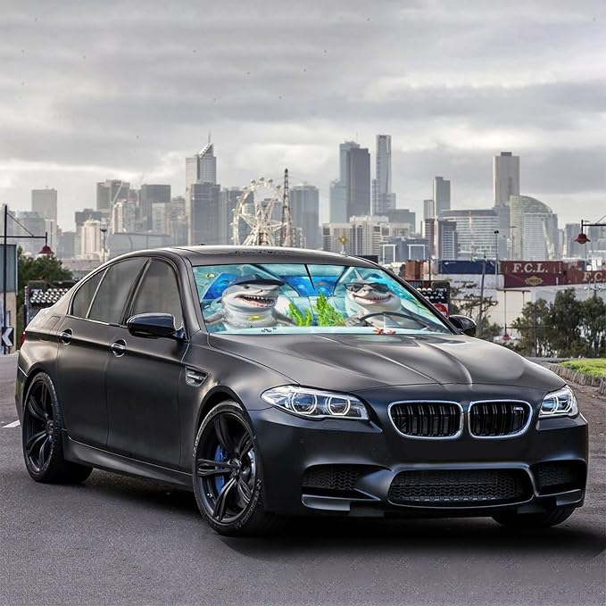 Socira Funny Sharks Car Windshield Sun Shade Umbrella Foldable Sunshade | for Front Window Auto Windshield Sunshade Covers Car Accessories Protect from Sun Rays Heat 57'' X 30'' - Image 4