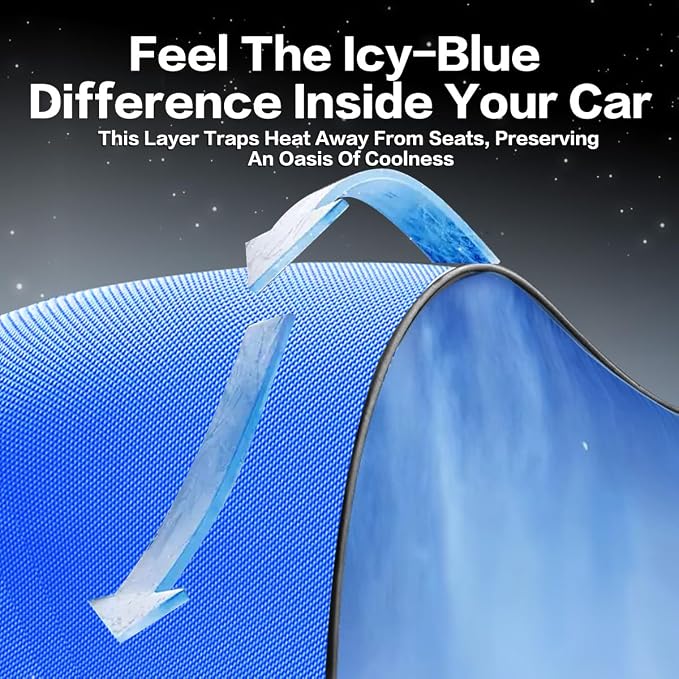Titanium Silver Windshield Sun Shade for Toyota 4Runner 2010-2025 | Ice Blue Reflective Layer, UPF 50+ UV and Heat Blocking, Foldable, Hot-Weather Interior Protection, for Cars, SUVs and Trucks - Image 4
