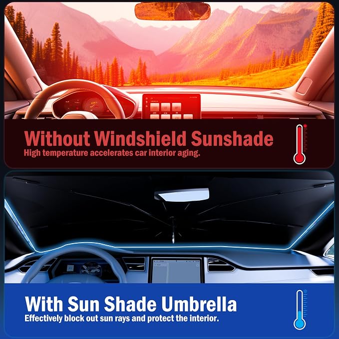 Car Windshield Sunshade Umbrella – Sun Shade for car Windshield Blocks UV Rays & Heat, Keeps Interior Cool, Foldable Sun Visor Cover with Universal Fit for Front Windows(56" L x 31" W) - Image 5