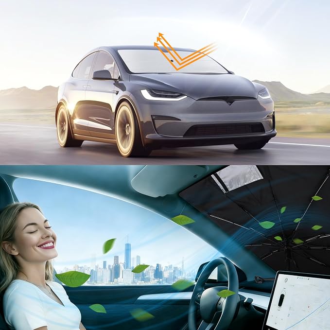 Windshield Sun Shade Umbrella for 2016-2026 Tesla Model X Tesla X | Full covered for windshield, Block UV Rays, Heat Reduction, Easy to install, Durable & Fold Up Small - Image 6