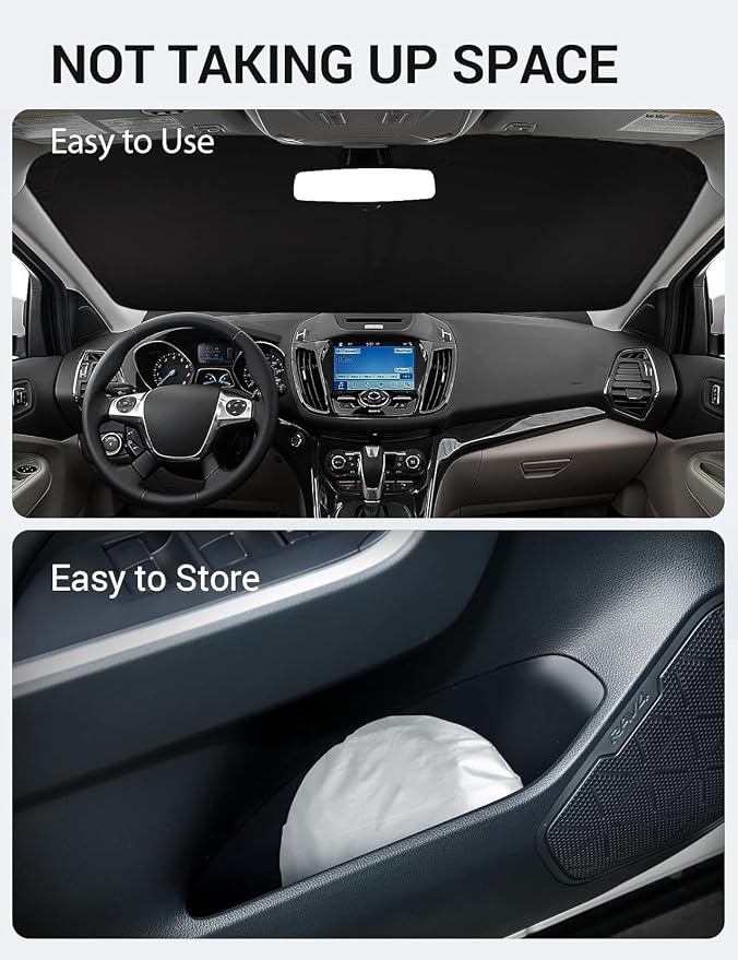 Proadsy Custom Fit 2013-2019 Ford Escape Windshield Sun Shade, Blocks Heat | 240T Heat Shield, Drops Temp 54°F, Blocks 99% UV, Prevents Dashboard Cracking, Summer Parking & Beach Trips, Easy Twist-Fold - Image 9