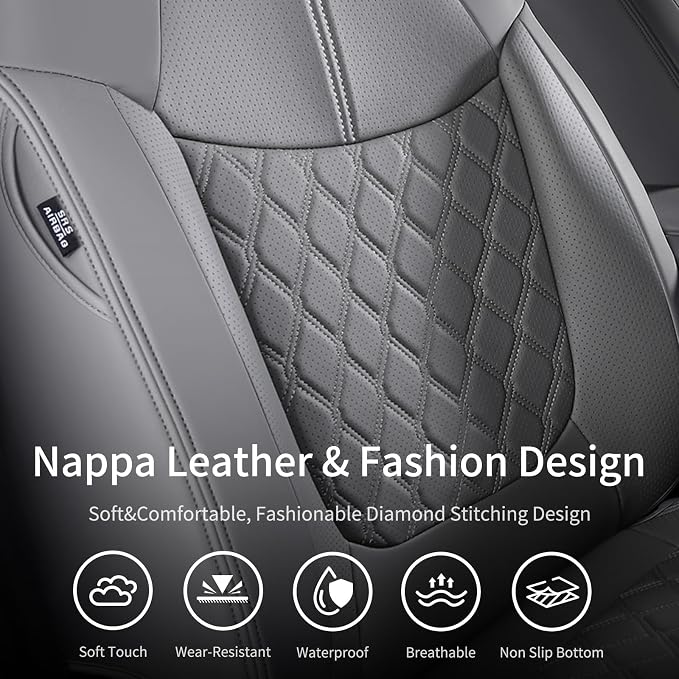 Huidasource Custom Fit RAV4 (Gas Only) Front Seat Covers, Gray Waterproof Faux Leather Full-Coverage for 2019-2024 Toyota RAV4 LE/XLE & XLE Premium/Limited (Does Not Fit Adventure and TRD Off-Road) - Image 5