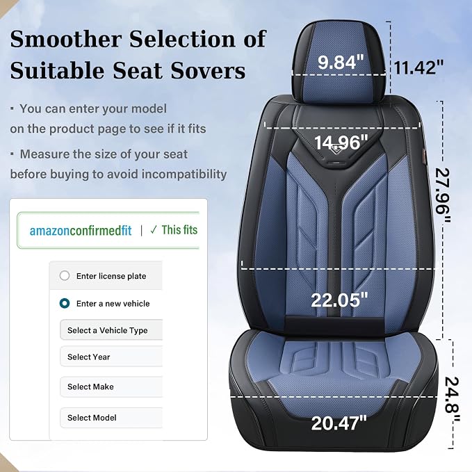 Coverado Seat Covers, Car Seat Covers Front Seats, Leather Seat Covers for Cars, Automotive Seat Covers Car Seat Protector Car Seat Cushion Universal Fit for Most Sedans SUV Pick-up Truck(Black&Blue) - Image 5