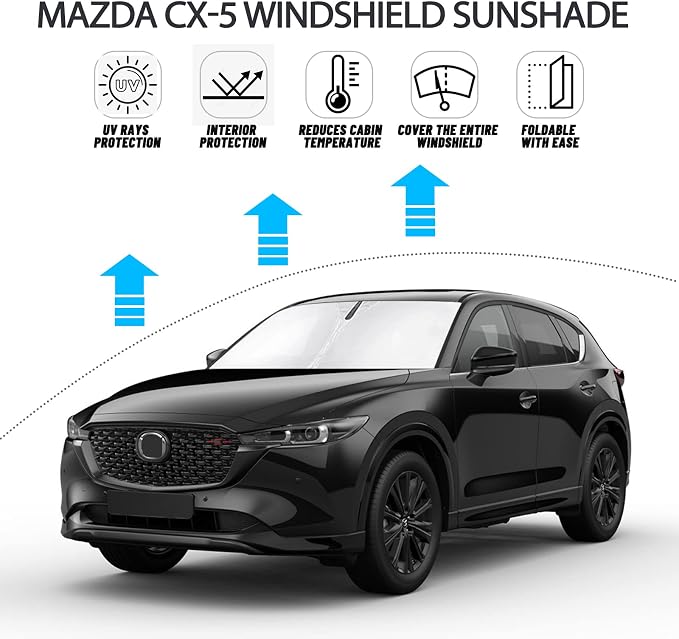 D-Lumina Windshield Sun Shade for Mazda CX-5 2017-2025 CX5 Accessories, Front Window Sunshade Sun Visor Protector Block UV Rays Heat, Foldable 2 Layers 210T Material - Image 2